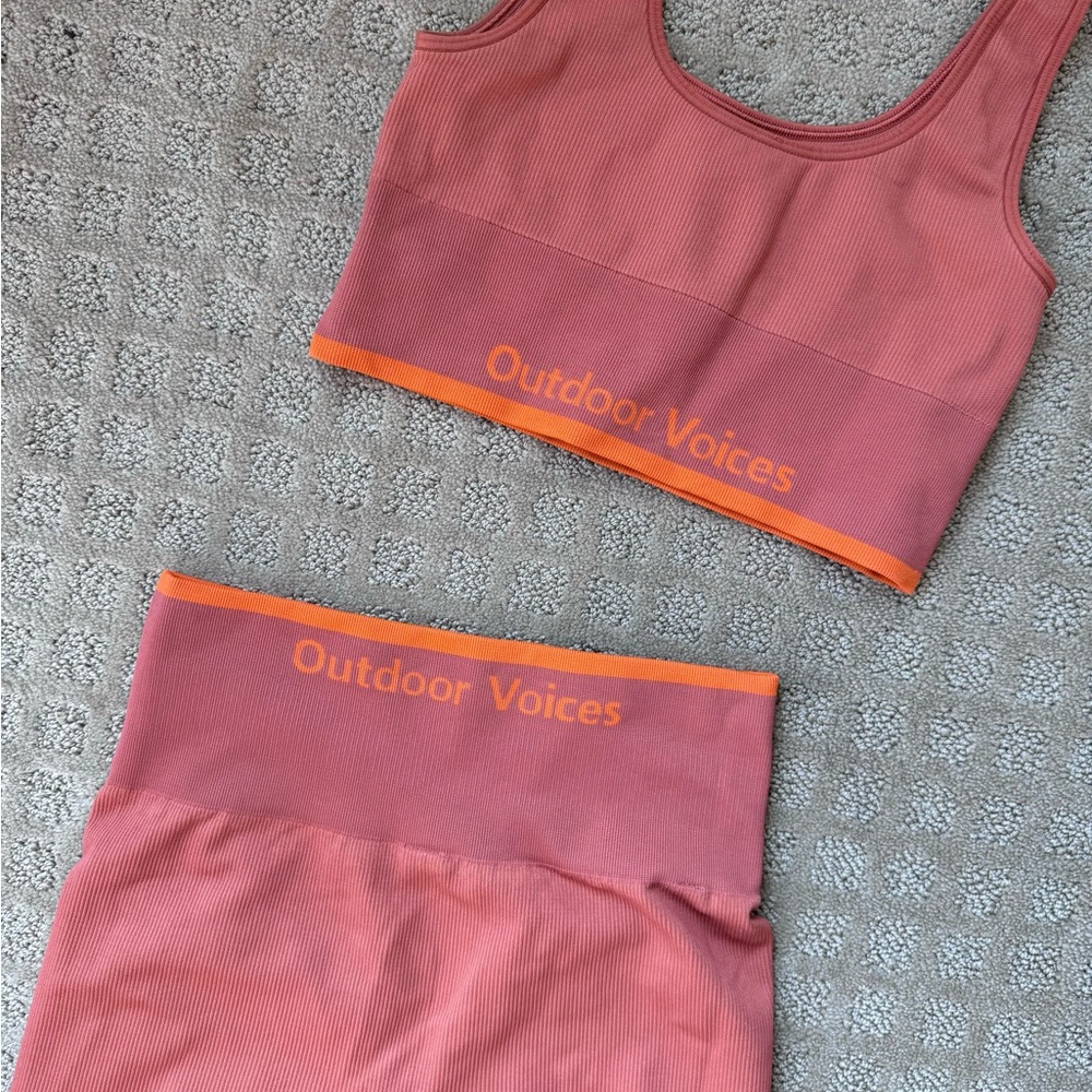 Outdoor voices workout set, top and bottom orange